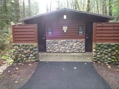 Accessible restroom – located near group picnic shelter – park has five accessible restrooms – paved access route